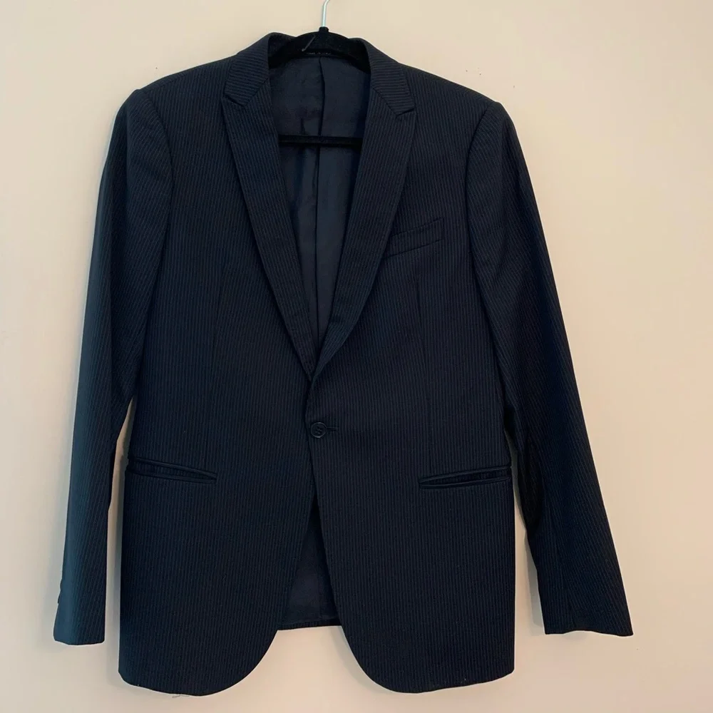 Armani Collection Navy Blue Pinstripe Classic Blazer - Picture 2 of 4